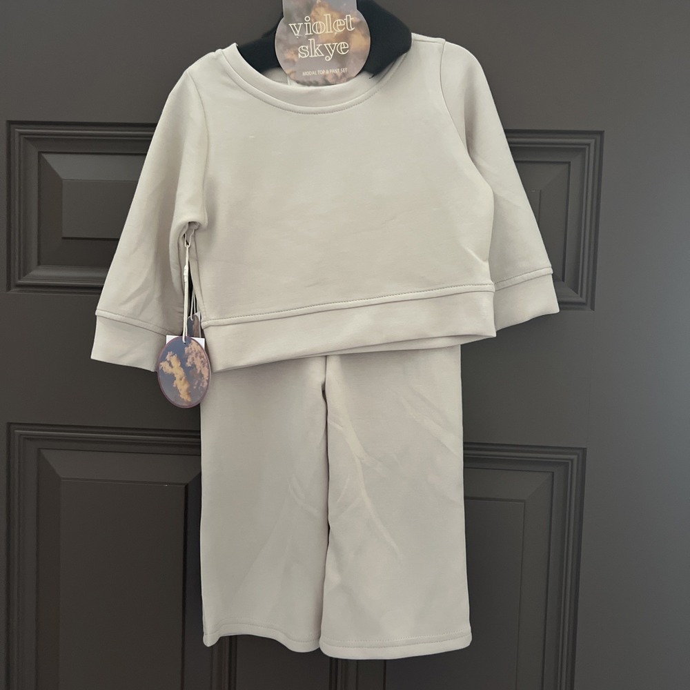 Violet Skye 3T Toddler Lounge Travel Set – Sweatshirt & Joggers Neutral‎ Beige